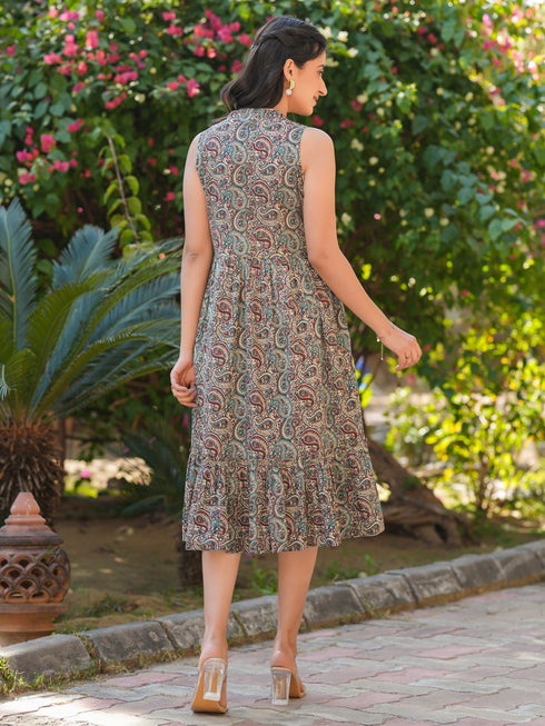 Multi Pure Cotton Paisley Printed A-line Dress